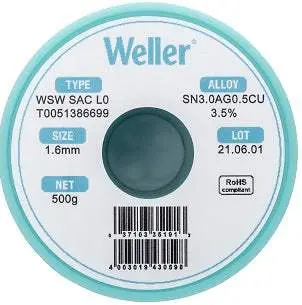 Weller T0051386699 Low-Spatter Solder Wire – New 1