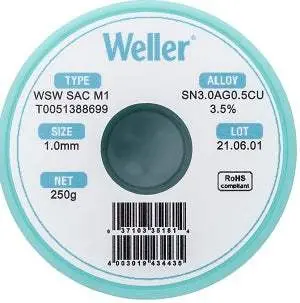 Weller T0051388699 Solder Wire – Rosin-Core, 0.015", New 1