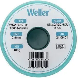Weller T0051402599 Solder Wire – 63/37 Tin-Lead, 0.015", New 1