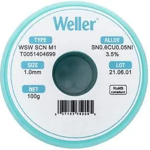 Weller T0051404699 Solder Wire – Lead-Free, 0.015", New 1